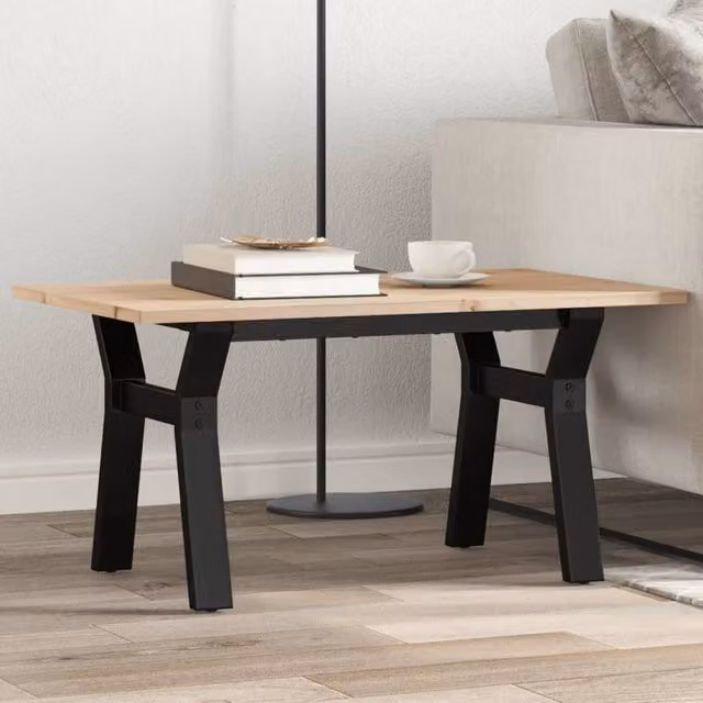Berkfield Home Y-Frame Coffee Table in Brown Solid Pine and Steel, W/D/H: 80 x 50 x 40 cm