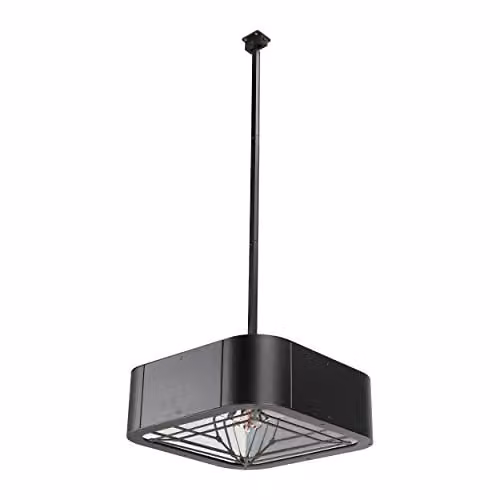 Heat Outdoors Shadow Pendant Patio Heater, 2.0 kW Waterproof Ceiling Mountable Outdoor Heating Unit with Remote Control and Parabolic Reflector in Silver or Black