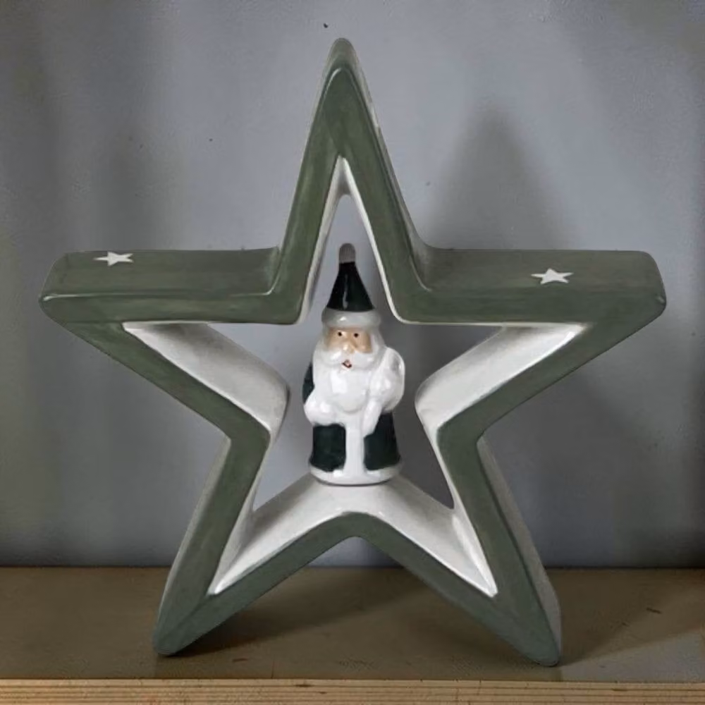 Four Candle Green and White Ceramic Star Christmas Tabletop Decoration – 2