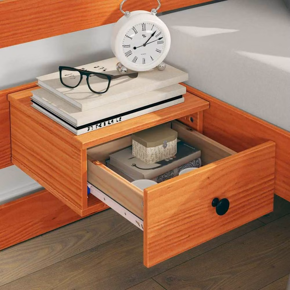Berkfield Home Modern Brown Solid Pine Wood Bed Frame and Nightstand Set, W/D/H: 160 x 200 cm – 4