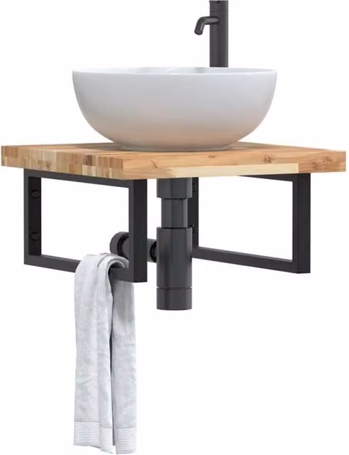 Berkfield Home Wall Mounted Basin Shelf in Brown Acacia Wood and Steel – 1
