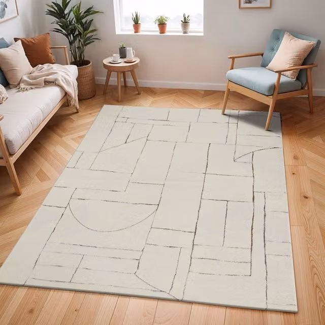 Livabliss Freud Modern High Pile Rug in Ivory, Black and Brown, W: 200 cm, D: 275 cm