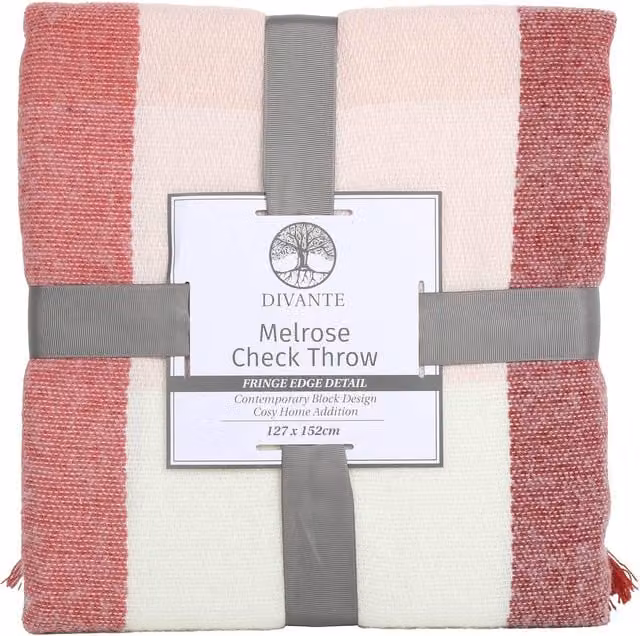 Divante Melrose Checked Throw with Fringes in Purple, Red and Pink