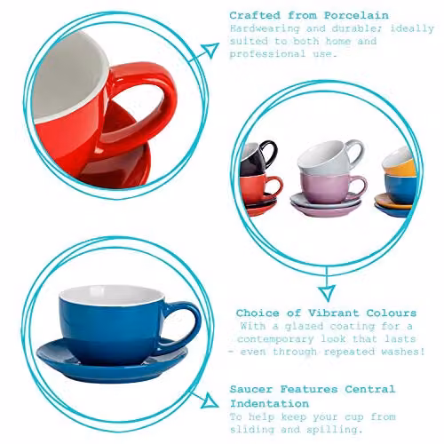 Argon Tableware Blue Stoneware Cappuccino Cup and Saucer Set, 250ml – 2