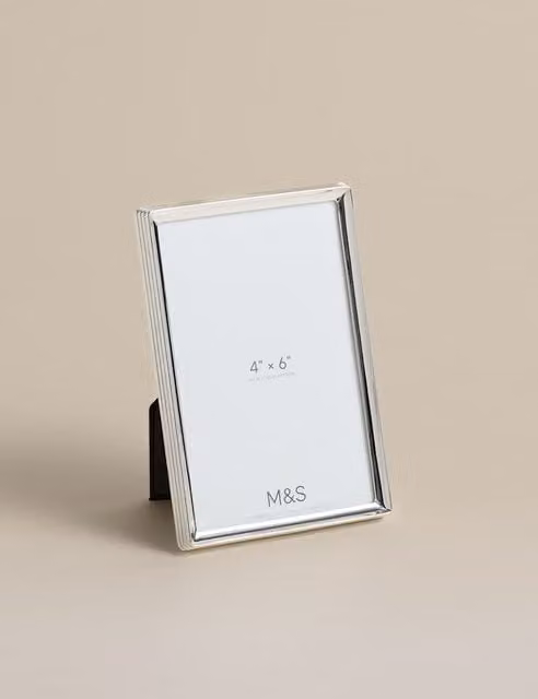 M&S Modern Striped Silver Metal Single Tabletop Photo Frame, 10 x 15 cm