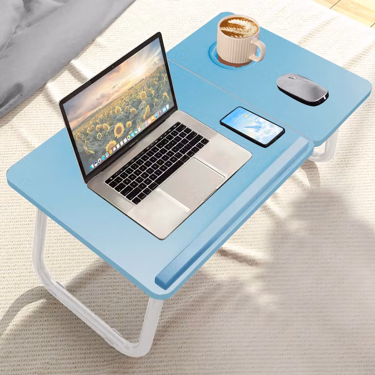 DHS Portable Height Adjustable Laptop Table with Tilting Top and Cup Holder in Blue