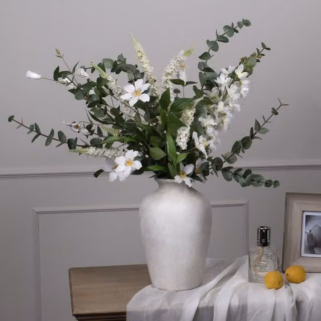 KDMK Darcy Chorus Stone Vase in Yellow and White with Elegant Textured Design