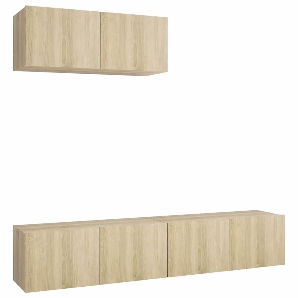 Berkfield Home 3-Piece Modern Wall-Mounted TV Cabinet Set in Sonoma Oak Brown and Beige MDF – 2