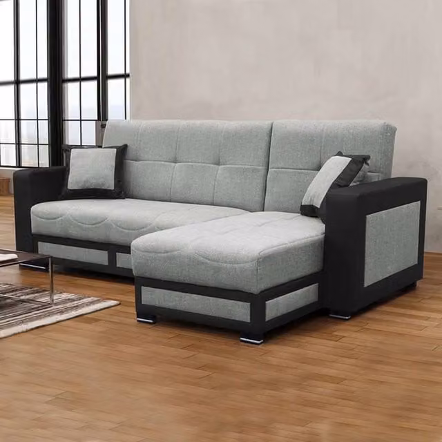 Sliding Wardrobes 4U Terrian Grey Fabric Right Corner L-Shape Sofa Bed with Ottoman Storage and Scatter Cushions
