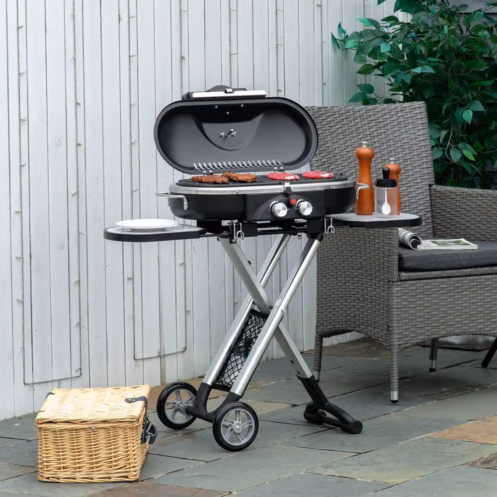 Rolipo Foldable 2 Burner Gas BBQ Grill with Lid, Thermometer and Wheels, Black – 2