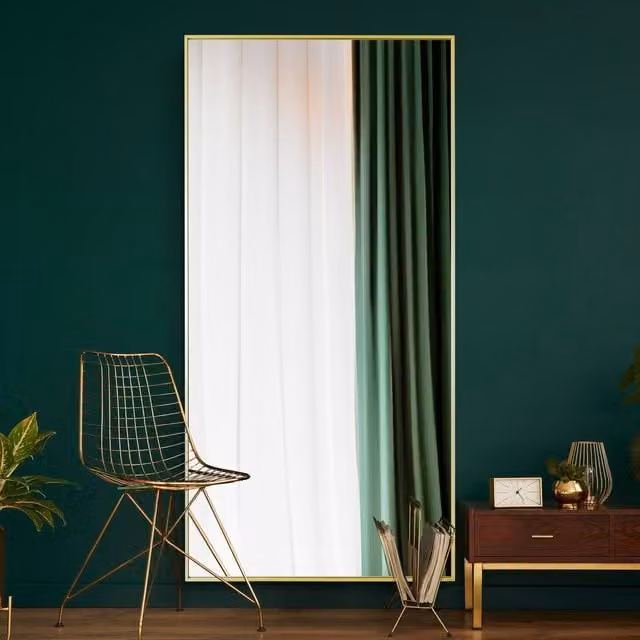MirrorOutlet Artus Gold Aluminium Edged Rectangular Wall Leaner Mirror, Height: 200 cm