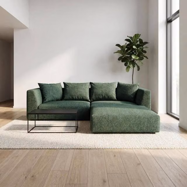 Abakus Direct Tokyo Reversible L-Shape Corner Sofa in Green Brushed Tweed Fabric – 1