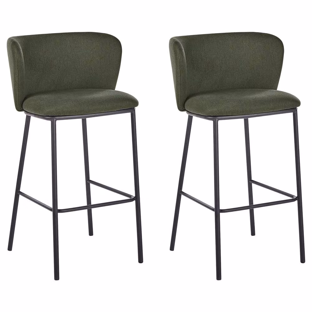Wyld and Coco Modern Dark Green Bar Chairs Set of 2 with Curved Back and Polyester Fabric – 2