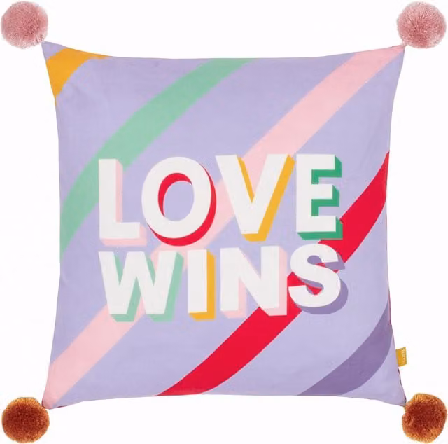 Make It A Home Love Wins Printed Velvet Cushion in Purple and Pink