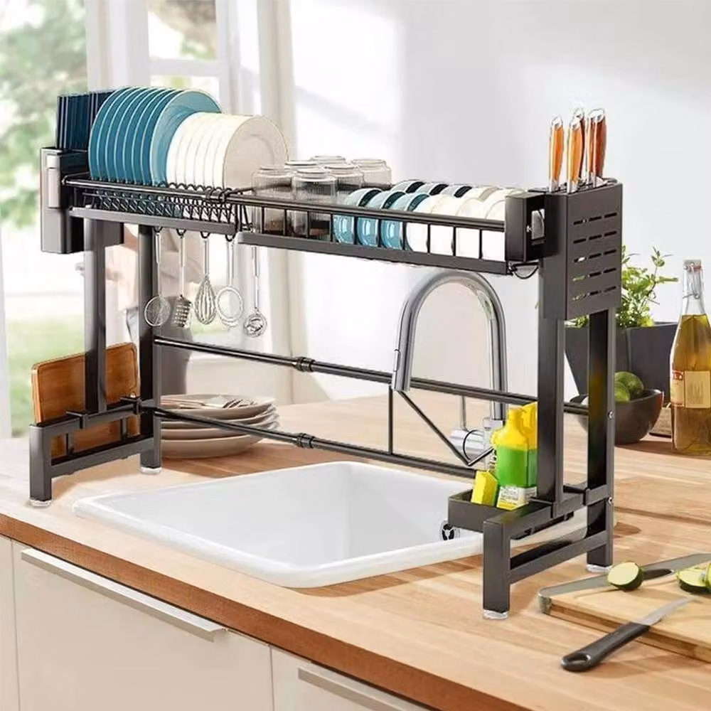 Kelvenix 1 Tier Over The Sink Dish Drying Rack in Black, W: 100 cm, D: 52 cm – 2