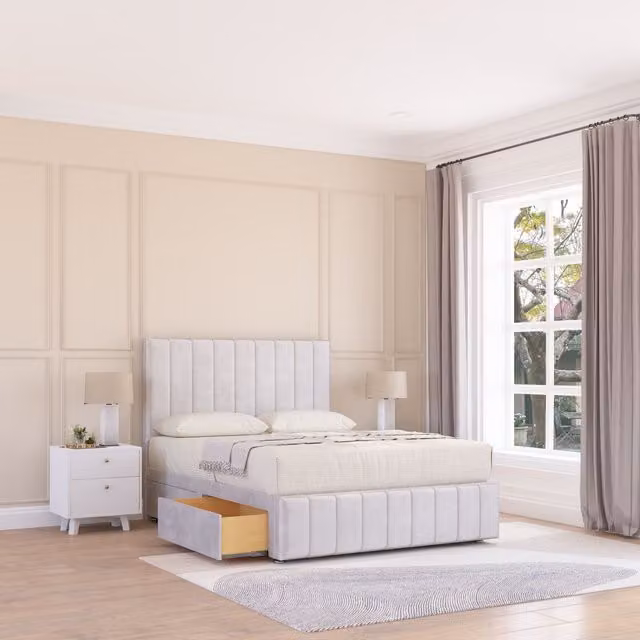 Sloomy California Divan Bed Base in Silver with 2 Drawers, 12 inch Footboard and 26 inch Strutted Headboard, Small Double, W/D/H: 120 x 200 cm