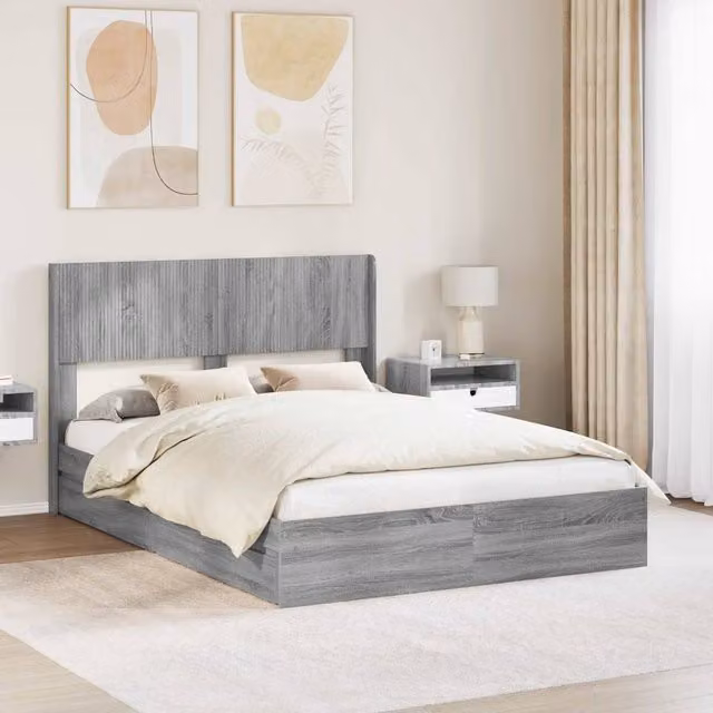 Berkfield Home Grey Sonoma Bed Frame with Headboard and Side Compartment Storage, 150 x 200 cm – 1