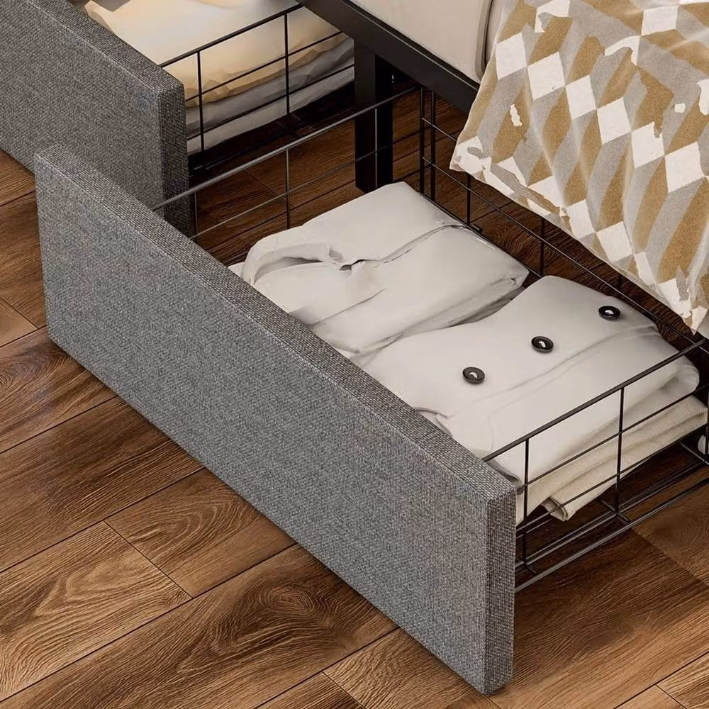 SPETLEK OUBLE Upholstered Storage Bed Frame with Drawers and Under-bed Lighting, Grey, W/D/H: 140 x 200 cm – 5