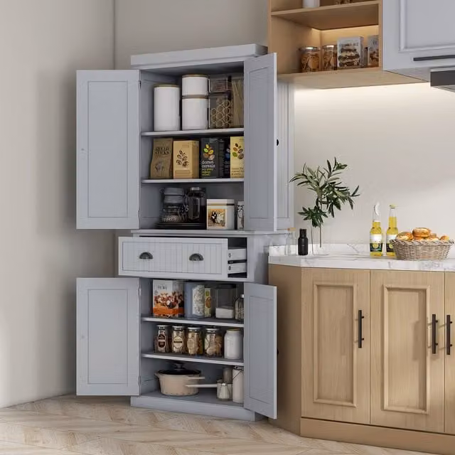 HOMCOM Modern Freestanding Kitchen Storage Cabinet and Pantry Unit in Grey
