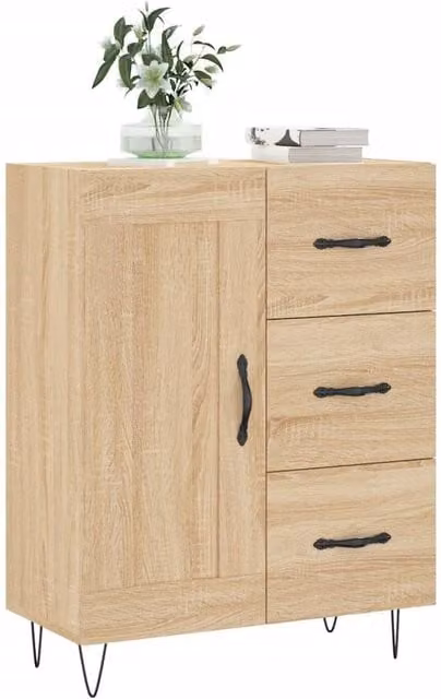 Berkfield Home Sonoma Oak Sideboard in Light Brown, W/D/H: 69.5 x 34 x 90 cm