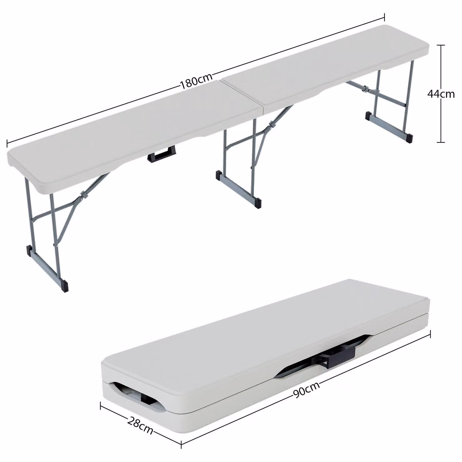 Home Discount Home Vida Folding Bench Set of 2 in White, W/D/H: 1800 x 440 x 280 mm – 2