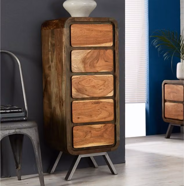 Worcester Retro 5 Drawer Tall Chest in Brown