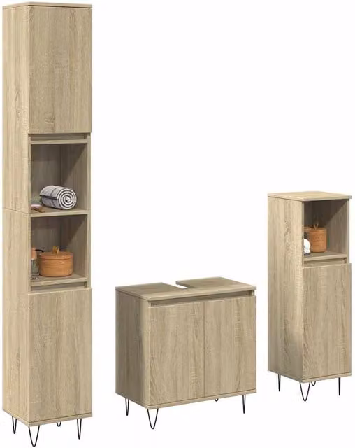 Berkfield Home 3 Piece Industrial Bathroom Furniture Set in Sonoma Oak and Brown