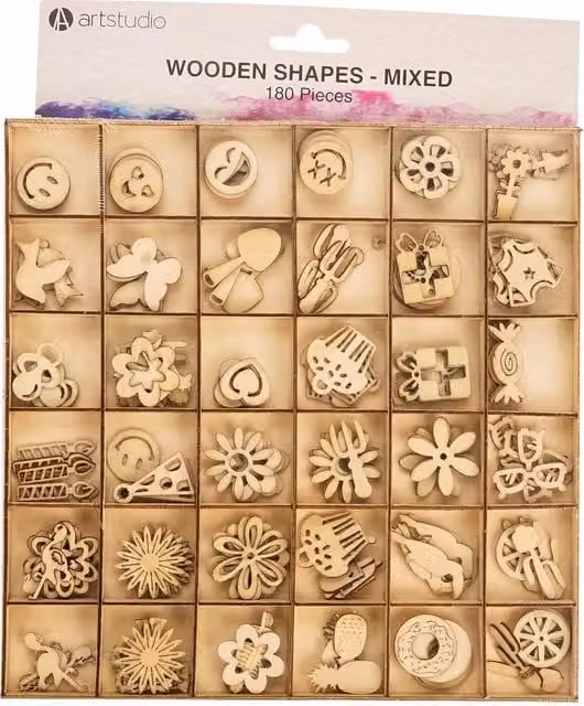 Art Studio Mixed Wooden Shapes in Brown
