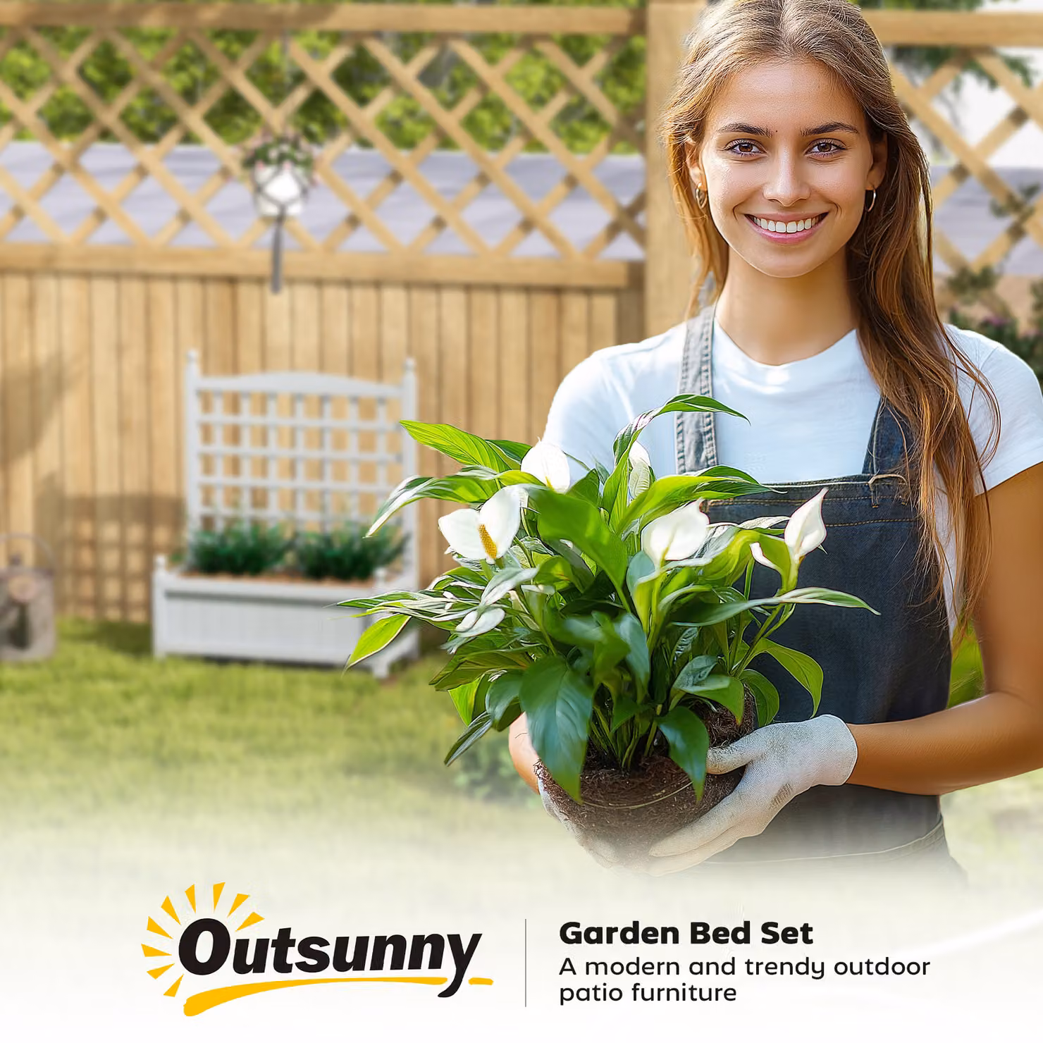 Outsunny Grey Wooden Garden Planters with Trellis for Climbing Vines and Raised Beds – 5