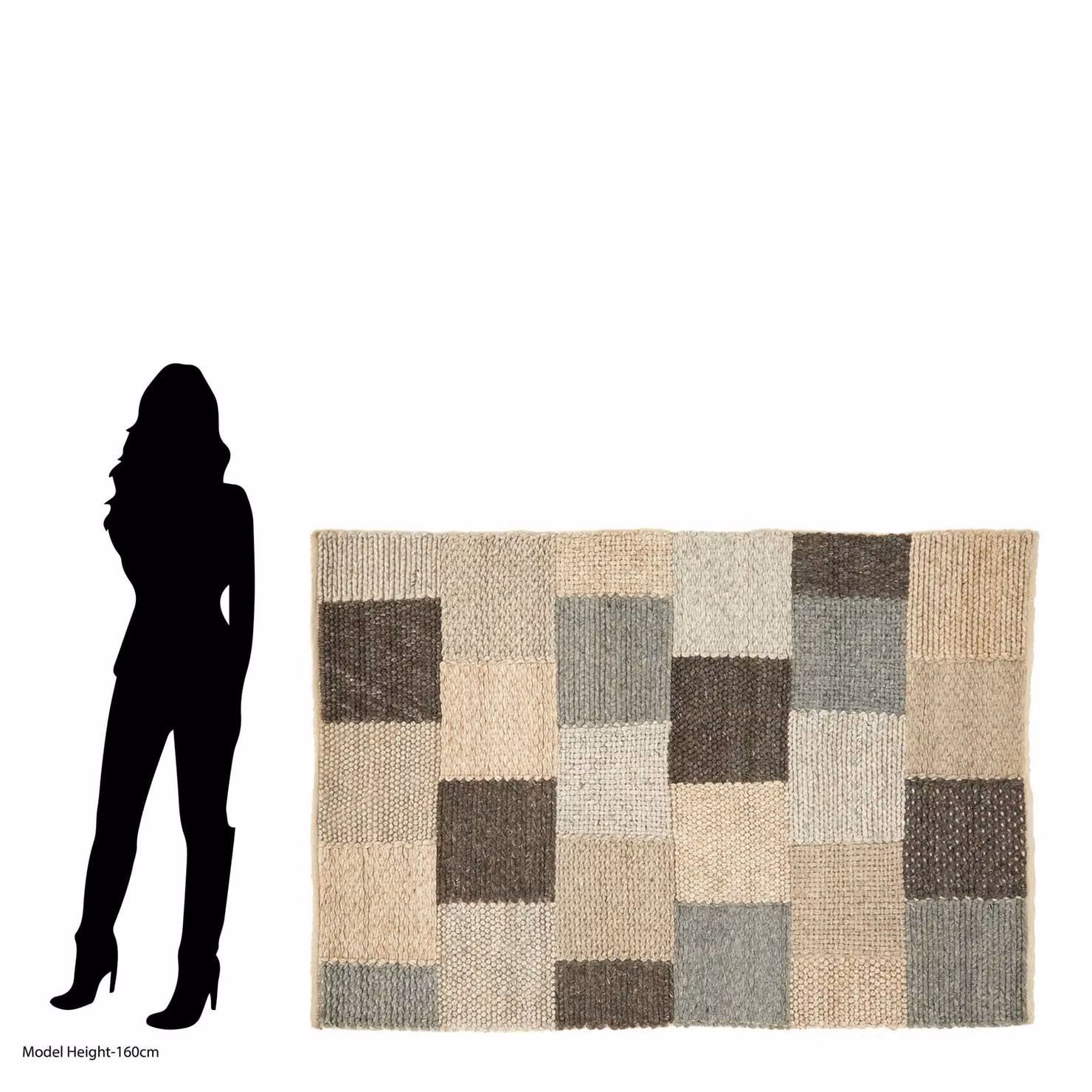 Premier Housewares Small Box Design Patchwork Rug in Grey, White and Multicolour, Woven Cotton and Wool Blend, W: 180 cm, D: 120 cm, H: 1 cm – 4