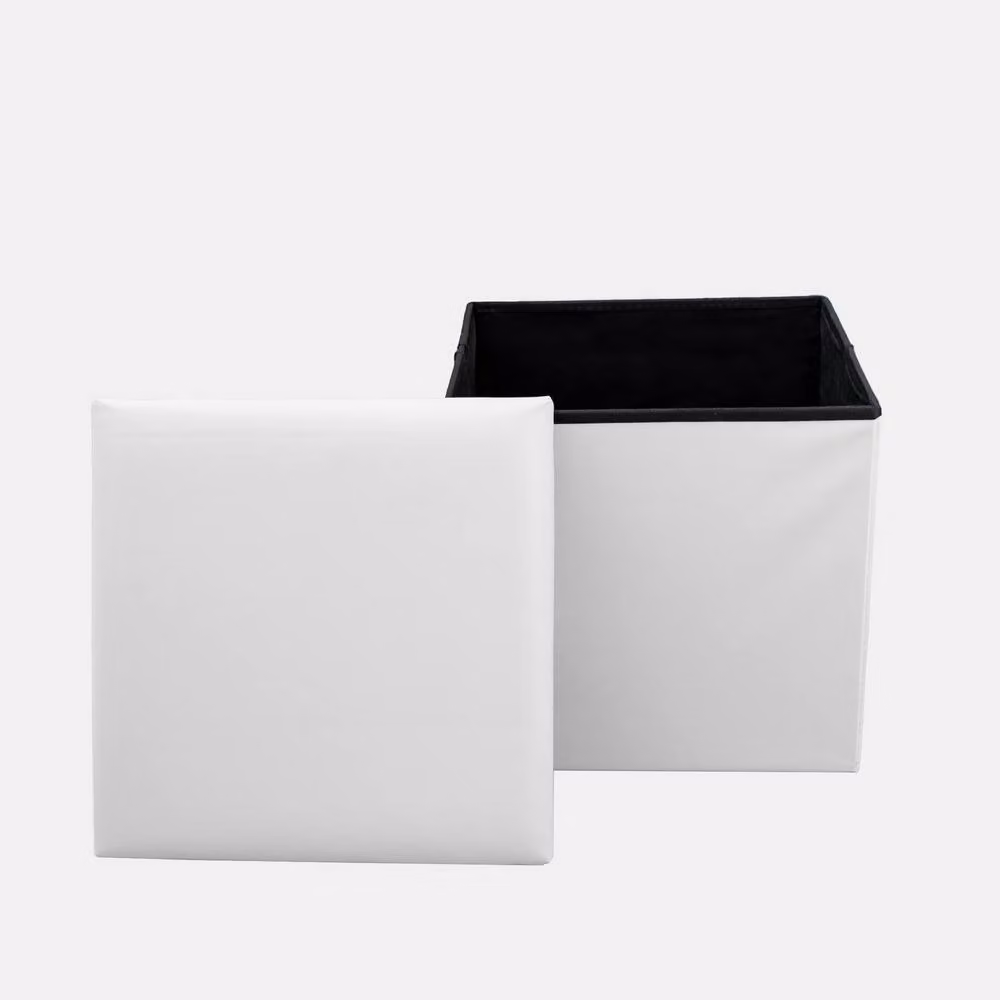 Home Republic Faux Leather Foldable Storage Ottoman in White – 2