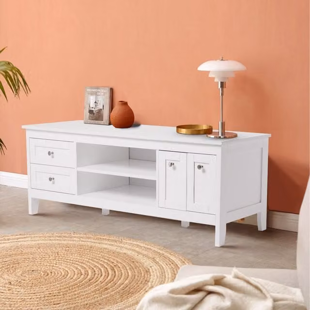 Komore Classic White Wooden TV Cabinet
