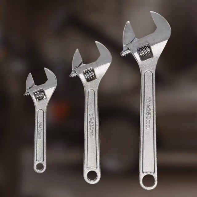 Dunnet Tools 3-Piece Adjustable Wrench Spanner Set in Silver Steel