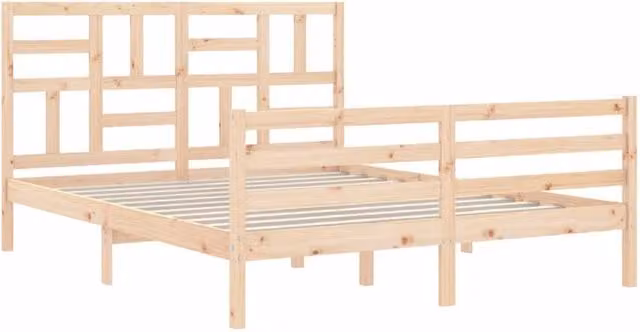 Berkfield Home Beautiful Bed Frame with Headboard in Beige Solid Pine Wood W/D/H: 160 x 200 x 104 cm