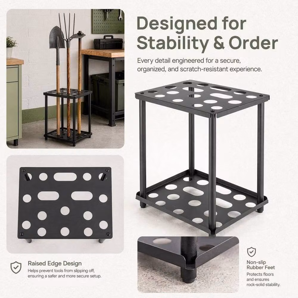 Kelvenix Garden Tool Organizer Rack Garage Holder, Black – 4