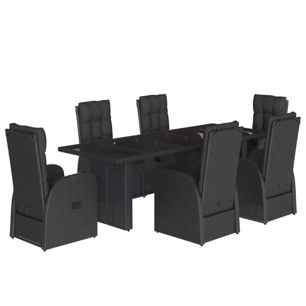 Berkfield Home Beautiful 7 Piece Black Poly Rattan Garden Dining Set with Cushions – 3
