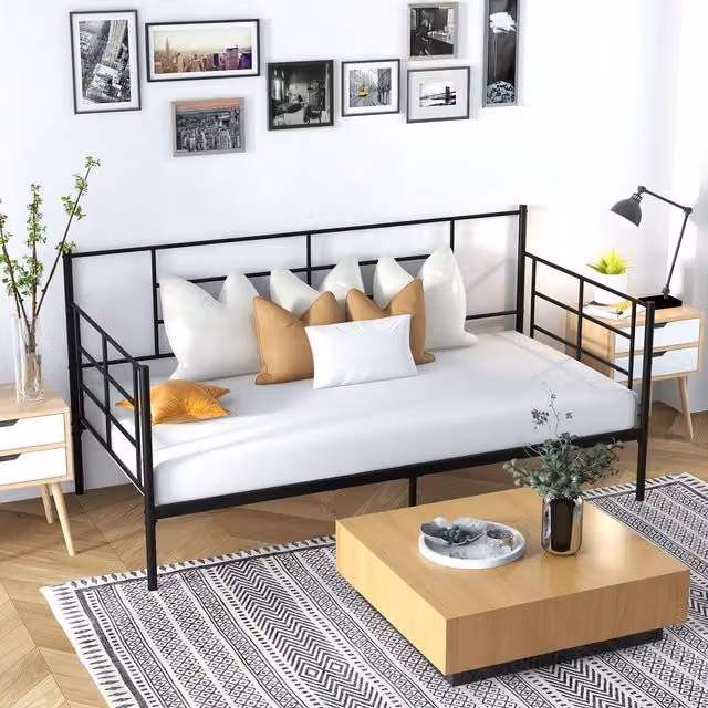 Costway Single Metal Sofa Bed and Daybed with Arms and Back in Black, W/D/H: 90 x 200 cm – 1