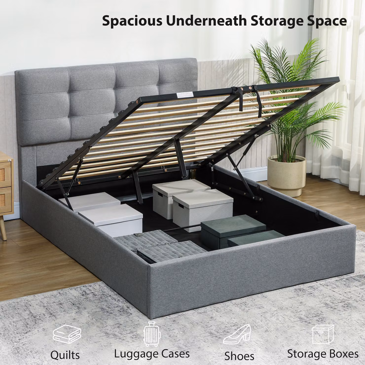 HOMCOM Grey Double Ottoman Bed with Gas Lift Storage, 140 x 200 cm – 4