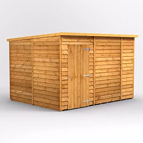 Powersheds Premium Pent Overlap Wooden Garden Shed in Natural Brown with 10mm Extra Thick Timber and Security Features (Windowless)