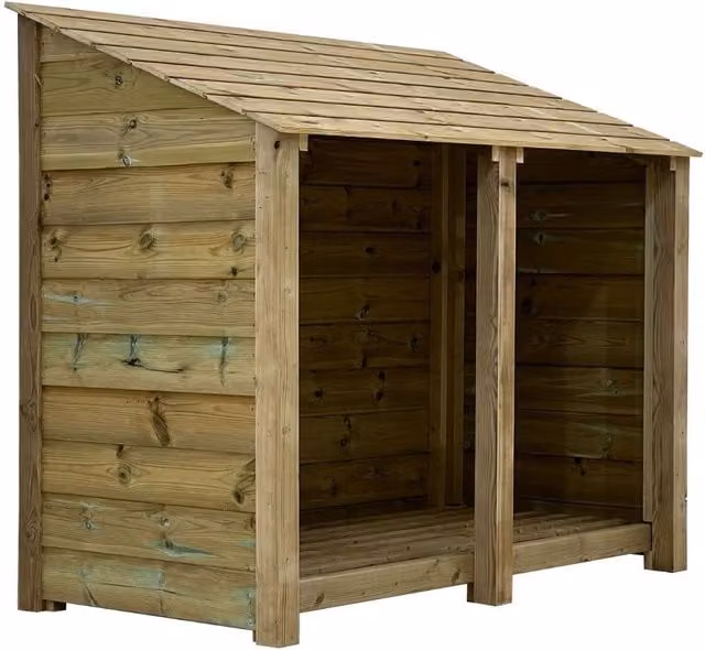 Arbor Garden Solutions Double Bay Premium Tongue and Groove Wooden Log Store in Natural Light Green, Width: 126 cm