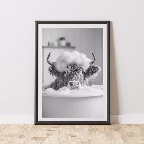 60 Second Makeover Highland Cow Bubble Bath Animal Print Paper Poster, A4
