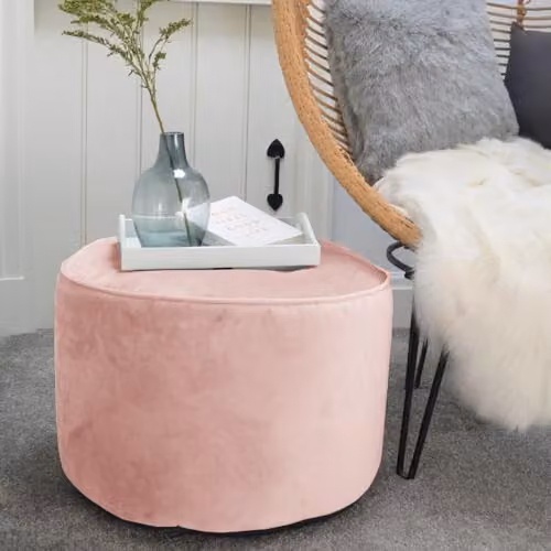 rucomfy Beanbags Velvet Cylindrical Pouffe Footstool in Pink, W55cm x H38cm – 2