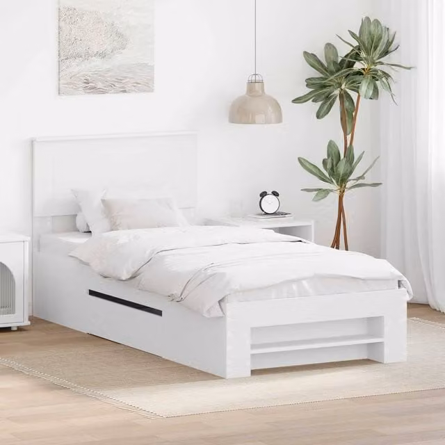 Berkfield Home Modern Bed Frame with Headboard in White, W/L: 80 x 200 cm, Engineered Wood