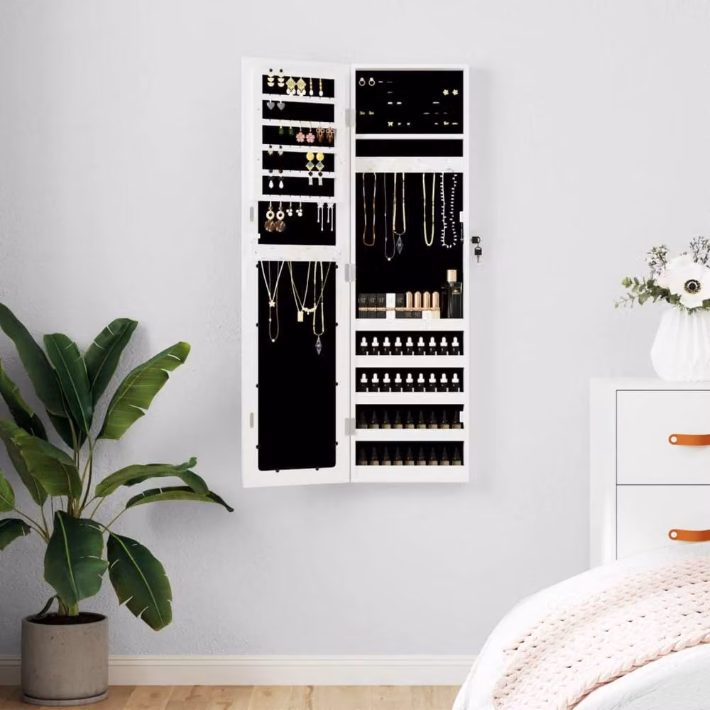 Berkfield Home Wall Mounted Mirror Jewellery Cabinet in White, W/D/H: 30 x 8.5 x 106 cm – 2