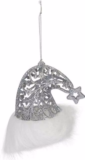 VFM e-Store Silver Glitter Santa Hat Hanging Decoration for Christmas Parties, W/H: 11 x 10 cm – 1