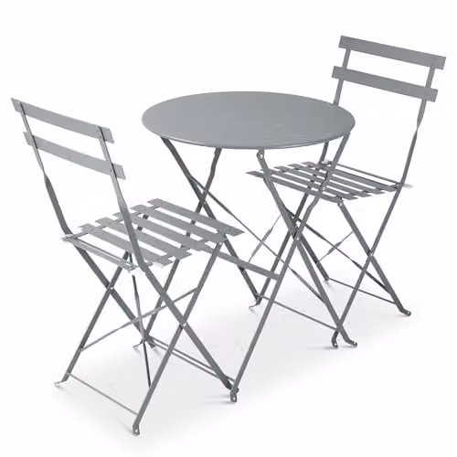 Bravich LTD Manarola 3 Piece Grey Foldable Metal Bistro Set with Round Table and Chairs, W/D/H: 120 x 72 x 60 cm
