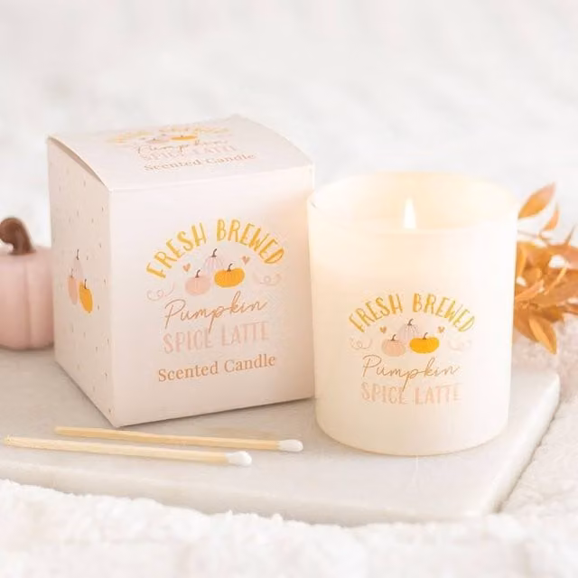Uniqueful Pumpkin Spice Latte Spicy Pillar Candle in White and Beige