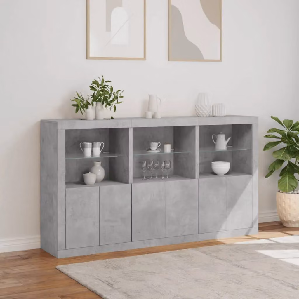Berkfield Home Modern Sideboard with Integrated LED Lights in Grey, W/D/H: 181.5 x 37 x 100 cm – 3