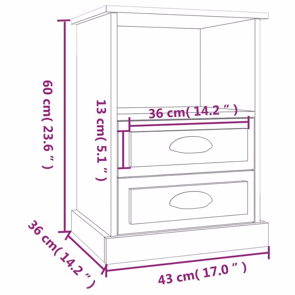 Berkfield Home Bedside Cabinet in Smoked Oak Brown, W/D/H: 43 x 36 x 60 cm – 5