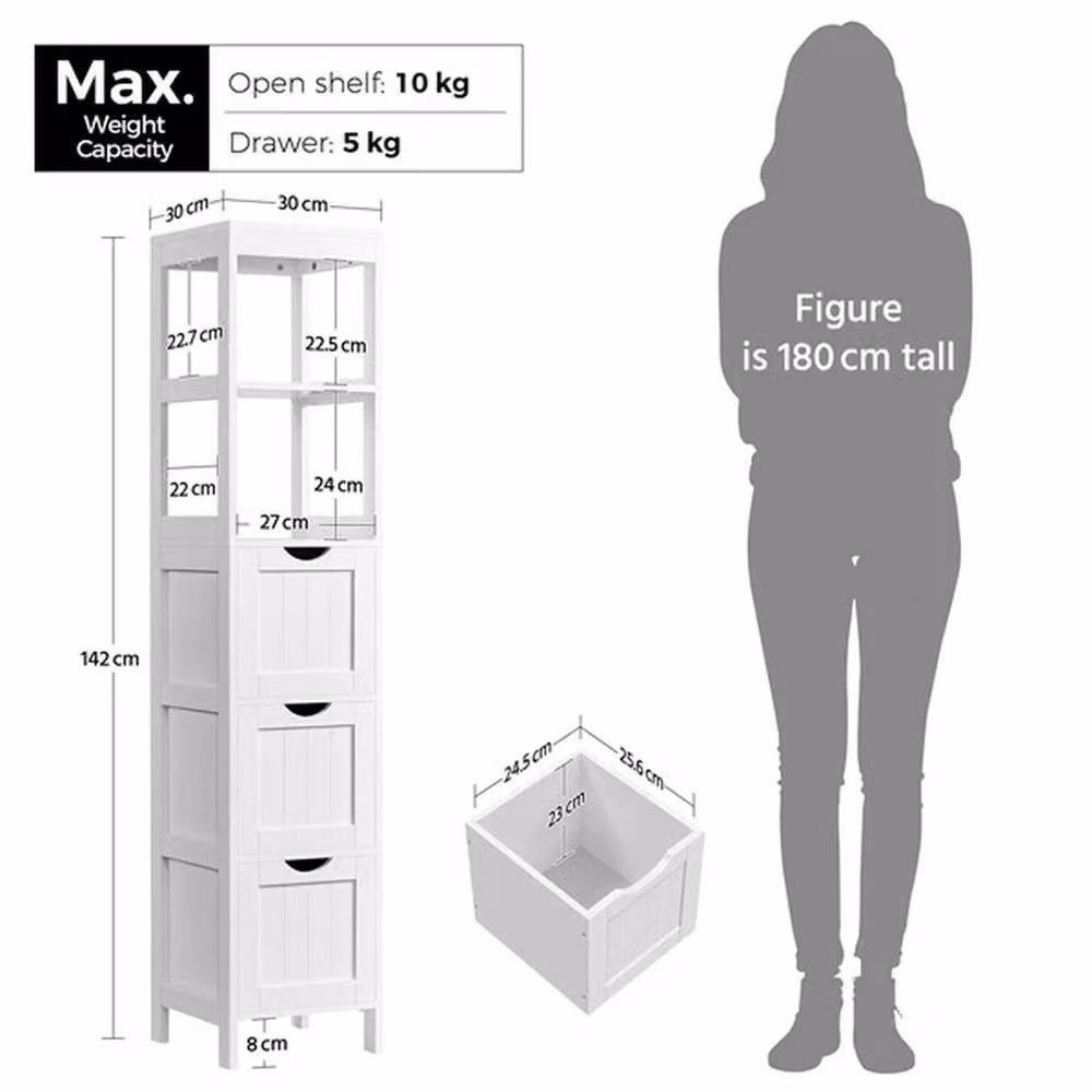 EONLION 5-tier Tall Bathroom Cabinet in White Matt – 2